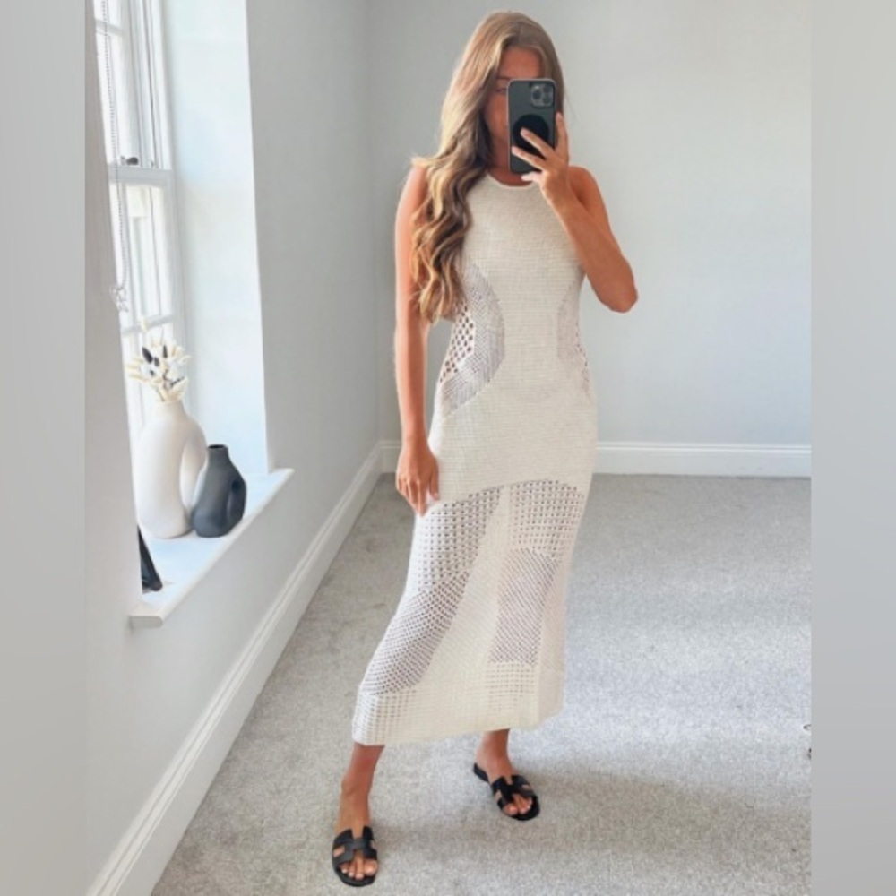H&M Boho Chic Beach Crochet Knit Midi Maxi Dress in Off white S